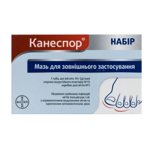 Канеспор набор мазь для зовнішнього застосування туба з дозатором 10 г +15 смужок +1 шкребок