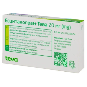 Эсциталопрам-Тева таблетки покрытые пленочной оболочкой 20 мг блистер №28