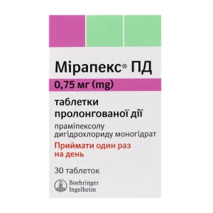 Мірапекс ПД таблетки пролонгованої дії 0,75 мг блістер №30