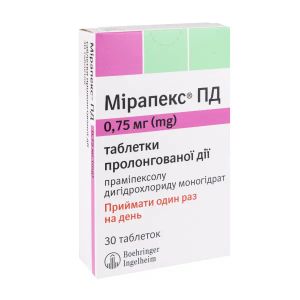 Мирапекс ПД таблетки пролонгированного действия 0,75 мг блистер №30