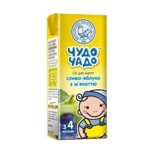 Сік дитячий Чудо Чадо слива-яблуко з м'якоттю, цукром та вітаміном С 200 мл