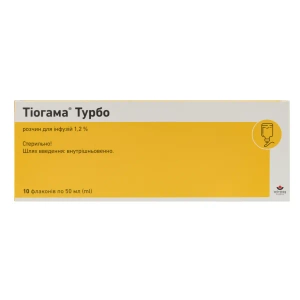Тиогамма Турбо раствор для инфузий 1,2 % флакон 50 мл №10