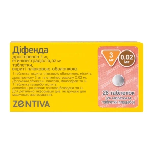 Діфенда таблетки вкриті плівковою оболонкою 3 мг/ 0,02 мг блістер (24+4) №28
