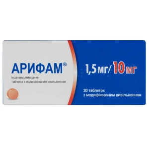 Арифам 1,5 мг/10 мг таблетки з модифікованим вивільненням 1,5 мг + 10 мг блістер №30