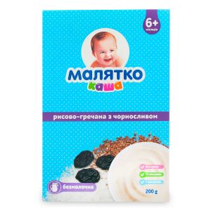 Безмолочна каша Малятко рисово-гречана з чорносливом 200 г