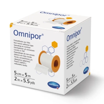 Пластир фіксуючий гіпоалергенний з нетканого матеріалу Omnipor 5 см х 5 м котушка №1