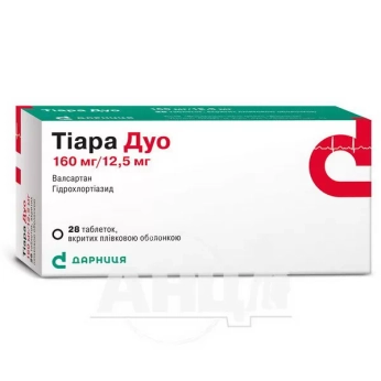 Тиара Дуо таблетки покрытые пленочной оболочкой 160 мг + 12,5 мг №28