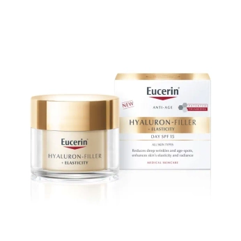 Антивіковий денний крем для обличчя Eucerin Hyaluron-Filler + Elasticity SPF15 для біоревіталізації та підвищення пружності шкіри 50 мл