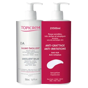 Набір Топікрем АД Topicrem DA Бальзам Дуо пом'якшуючий для обличчя і тіла 2x500 мл