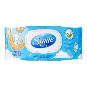 Салфетки влажные Smile Baby экстракт алоэ с клапаном №84