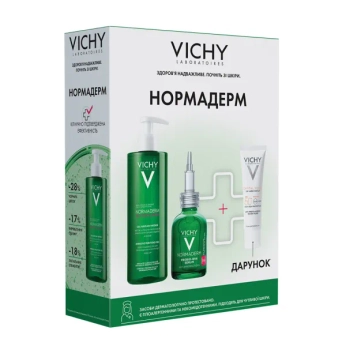 Набор Vichy Нормадерм Гель для очищения Normaderm Phytosolution 400 мл + Сыворотка-пилинг Normaderm 30 мл + Солнцезащитный флюид SPF 50+ Capital Soleil UV-Age Daily 15 мл