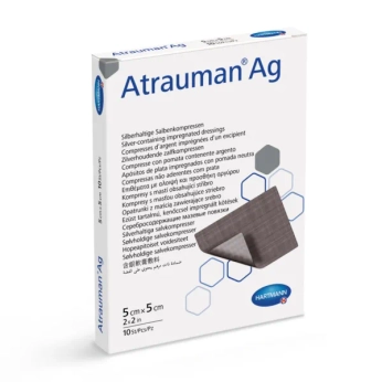 Пов’язка атравматична з нетканого матеріалу, просочена сріблом Atrauman Ag 5 см x 5 см №3