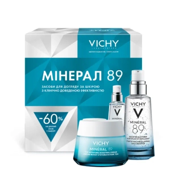 Набір Vichy Мінерал 89 із 2 засобами: легкий крем для всіх типів шкіри обличчя 72 години 50 мл та щоденний гель-бустер 50 мл