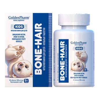 Мультивітаміни для дітей Golden Pharm Bone-Hair Підтримка здоров'я кісток і волосся жувальні таблетки №60