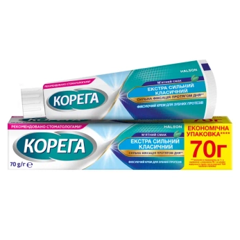 Фиксирующий крем для зубных протезов Корега Экстра сильный Классический Мятный Вкус 70г