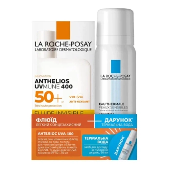 Набор La Roche-Posay Anthelios UVmune 400 солнцезащитный флюид для чувствительной кожи лица SPF 50+ 50 мл + термальная вода 50 мл