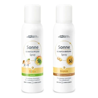 Набор Sonne Солнцезащитный водостойкий спрей-аэрозоль Kids SPF 50+ для детской кожи 150 мл и Спрей-аэрозоль для усиления загара 150 мл