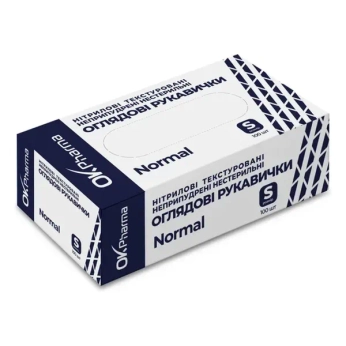Рукавички нітрилові оглядові OK Pharma Normal текстуровані, нестерильні, без пудри, розмір S, №50 пар (100 шт)