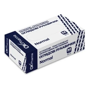 Рукавички нітрилові оглядові OK Pharma Normal текстуровані, нестерильні, без пудри, розмір M, №50 пар (100 шт)