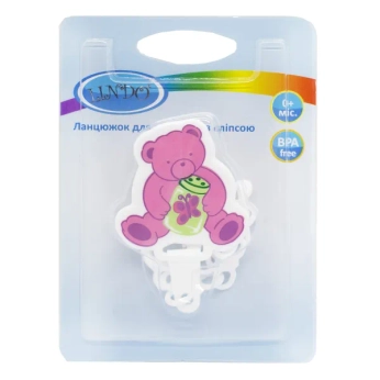 Клипса с цепочкой для пустышки Lindo РК 016 Медвежонок синий или розовый №1
