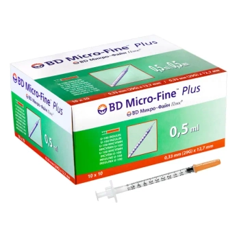 Шприц инъекционный инсулиновый BD Micro-fine plus 0,5 мл U-100 с иглой 29G (0,33 мм х 12,7 мм) №1