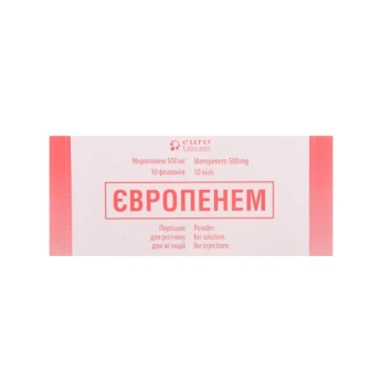 Європенем порошок для розчину для ін'єкцій 500 мг флакон №10