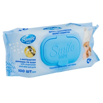 Влажные салфетки Smile Baby с клапаном с экстрактом ромашки и алоэ №100
