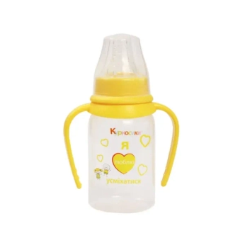 Бутылочка для кормления изогнутая с ручками с силиконовой соской Курносики 7003 125 мл