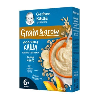 Детская каша Gerber молочная овсяно-пшеничная банан-манго 240 г
