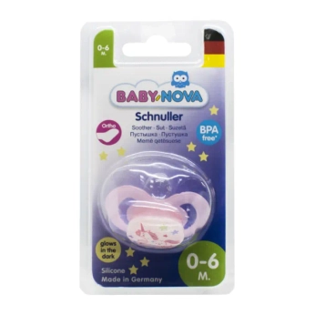 Пустышка силиконовая TM babynova 24222-3 ортодонтическая ночная розовая размер 1
