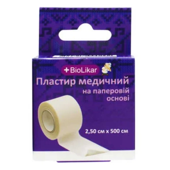 Пластырь BioLikar медицинский на бумажной основе 2,5 см х 500 см