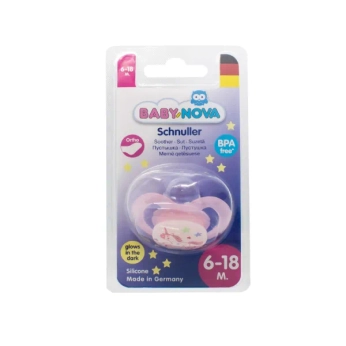 Пустушка силіконова Baby-Nova ортодонтична нічна розмір 2 рожева