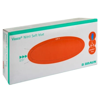 Рукавички оглядові нестерильні Vasco Nitril Soft blue нітрилові без пудри сині розмір L №200 (100 пар)