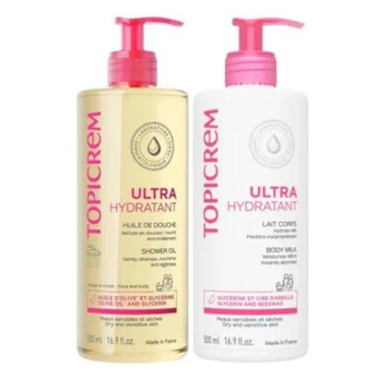 Набір Топікрем Topicrem Ультра-зволожуюча емульсія для тіла 500 мл + Ультразволожувальна олійка для душу 500 мл