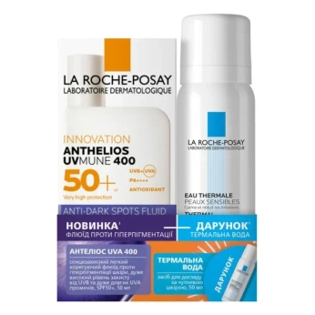 Набор La Roche-Posay Антелиос UVA 400: Солнцезащитный легкий корректирующий флюид против гиперпигментации кожи 50 мл и Термальная вода 50 мл