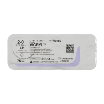 Викрил W9150 фиолетовый №2/0 длина 75 см игла колющая 40 мм окружность 1/2