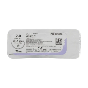 Викрил W9136 фиолетовый №2/0 длина 75 см игла колющая 30 мм окружность 1/2