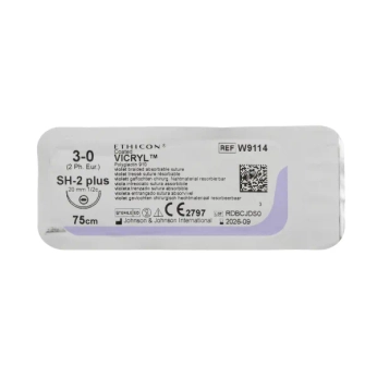 Викрил W9114 фиолетовый №3/0 длина 75 см игла колющая 20 мм окружность 1/2