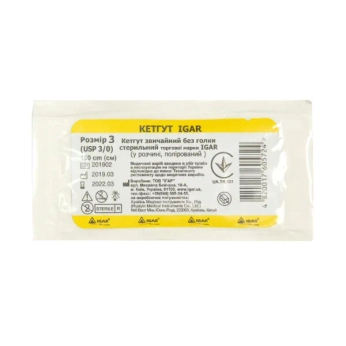 Кетгут обыкновенный без иглы стерильный Игар №3 1.5м