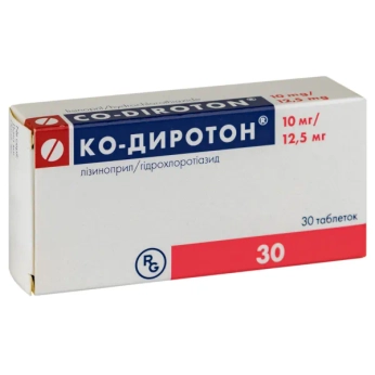 Ко-Диротон таблетки 10 мг + 12,5 мг №30