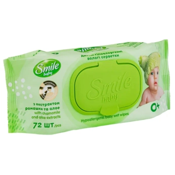 Салфетки влажные Smile baby для детей алоэ ромашка с клапаном №72