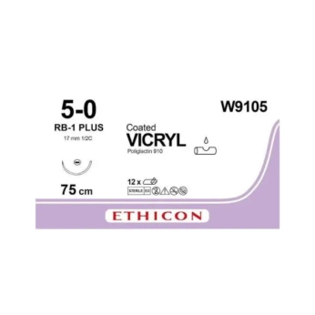 Викрил W9105 фиолетовый №5/0 длина 75 см игла колющая 17 мм окружность 1/2