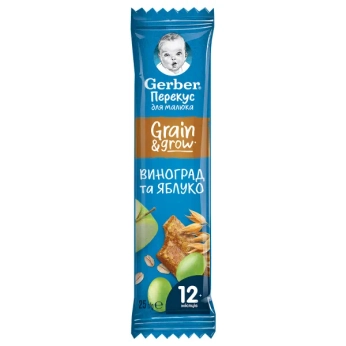 Батончик фруктово-злаковый для детей от 1 года Gerber яблоко и виноград 25 г